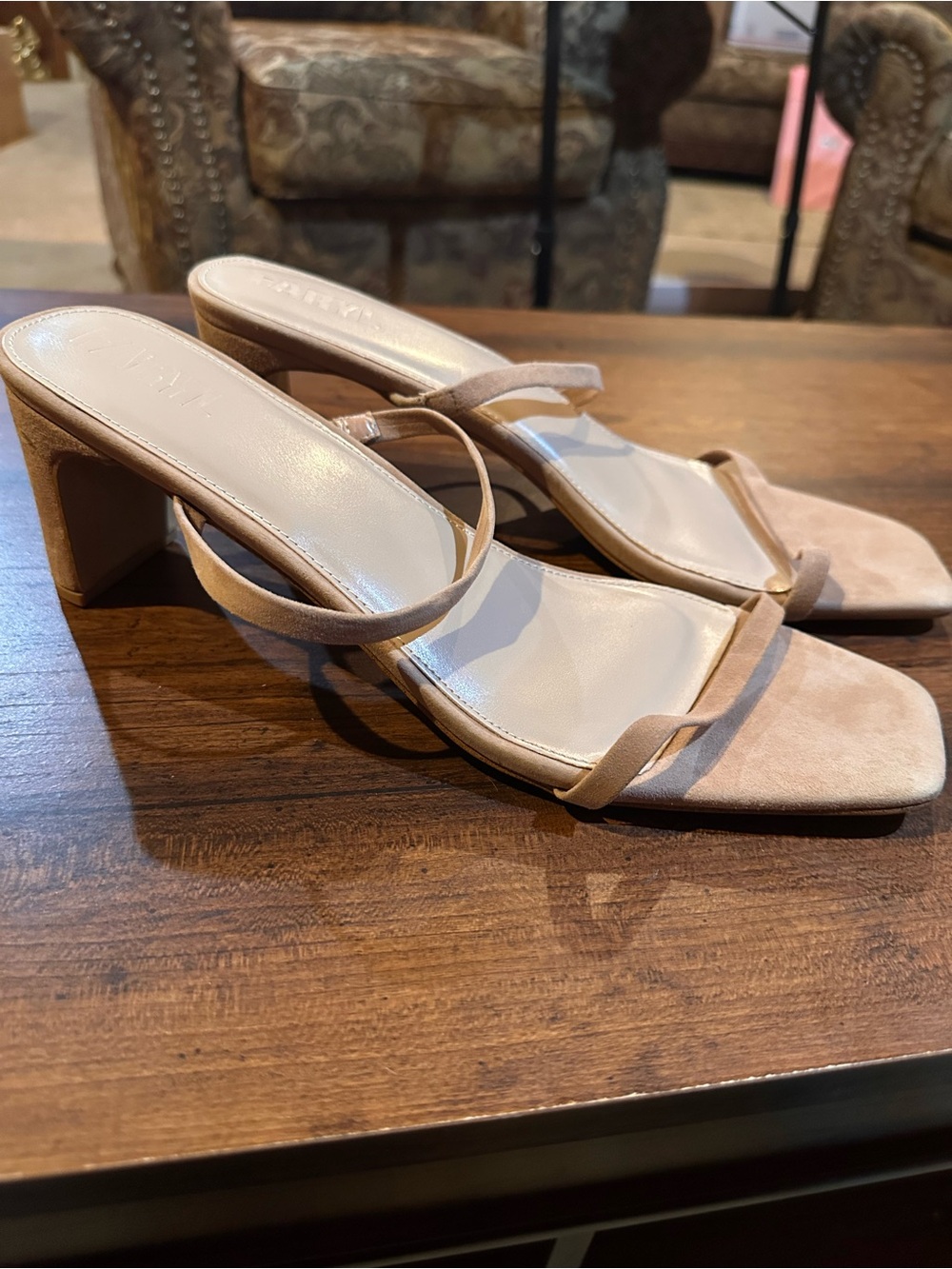 Farylrobin Nude Beige Strappy Block Heel Sandals